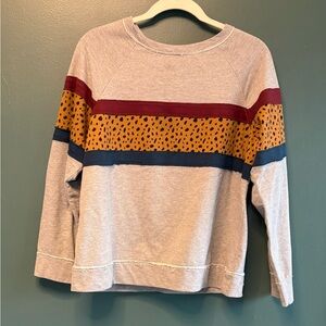 Hem & Thread Gray Color Block Leopard Print Distressed Hem Raglan Sweatshirt M